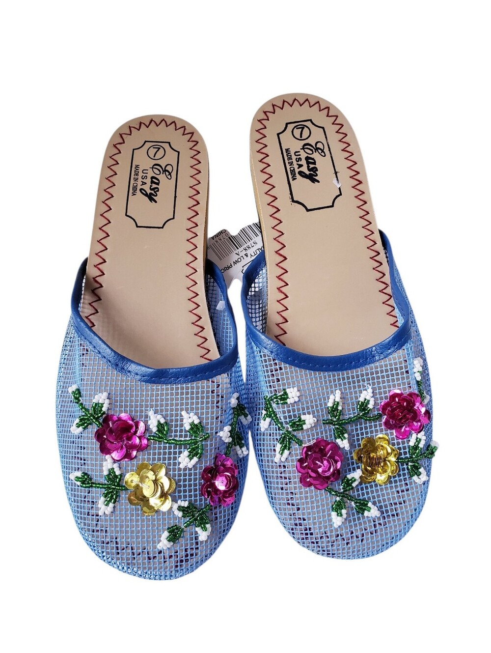 Vintage Sequins Beaded Blue Chinese Slippers